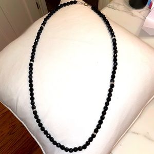 36 inch black beaded necklace with 6 station rhinestone cuffs